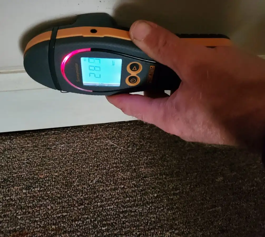 Moisture detection at baseboard during Sewage Cleanup & Sanitation in Cudahy